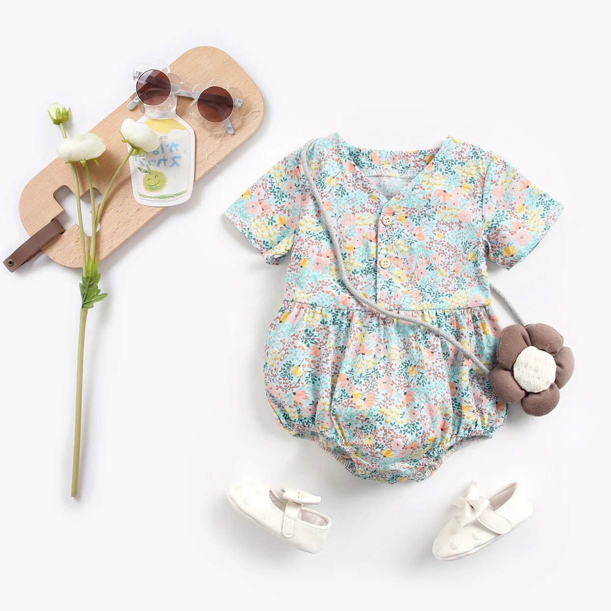 Sanlutoz Newborn Flowers Baby Girls Bodysuits Cotton Baby Bodysuit Short Sleeve Summer Infant Clothing Princess