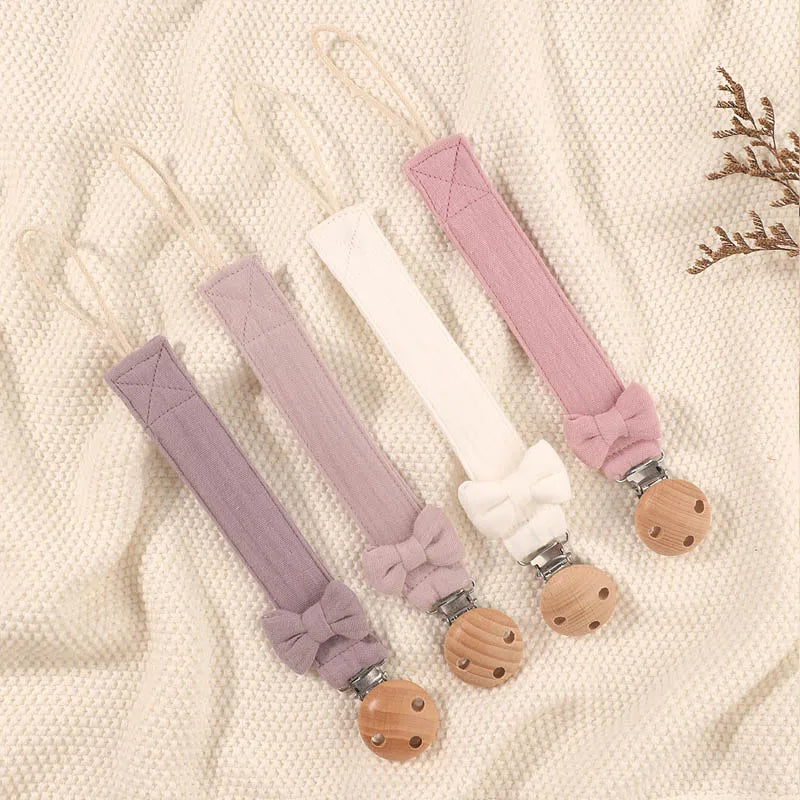 4Pcs Cotton Bow Pacifier Clip for Girls Bow Pacifier Clip Baby Pacifier Clip Chain Trendy Cloth Pacifier Holder Teether Toy